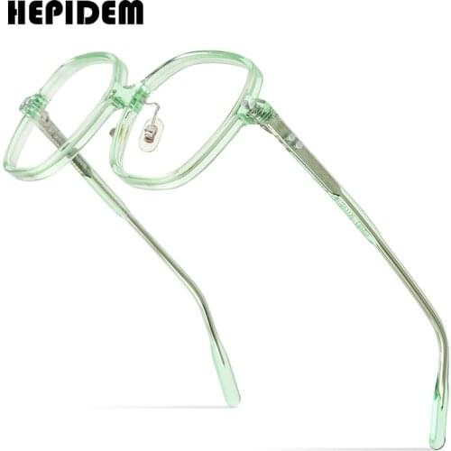 HEPIDEM Acetate Glasses Frame Men Oversize Transparent Square Eyeglasses Women Optical Prescription Spectacles Eyewear 9163