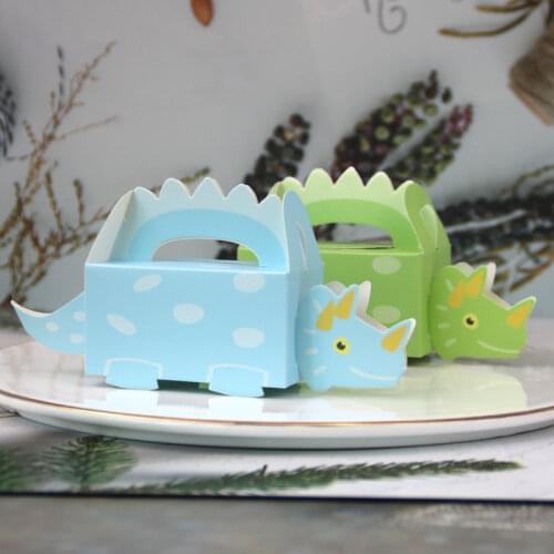 1/5/10pcs Dinosaur Party Blue Green Cookie Box Baby Shower Candy Box Treat Kids Birthday Paper Boxes for Packaging