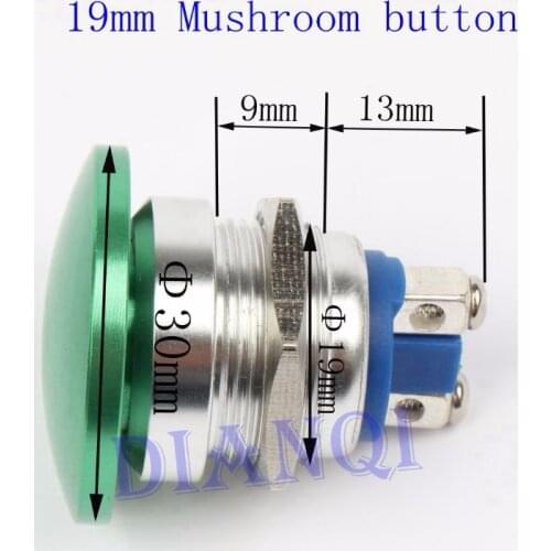 19mm Metal aluminum mushroom head switch Push Button Switch Momentary self-locking 1NO Car press button 2screw terminal 19MG/L.F