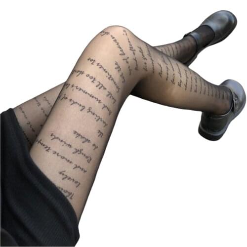 Fashion summer Letter Stockings Print Girl Sexy Spring Women Transparent Erotic Plus Size Tights Mesh FishNet Tattoo pantyhose