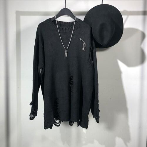 Owen seak Men Knitted Sweater Gothic Style High Street Mens Oversize Spring Pullovers Solid Black Hoodies Sweater Big Size