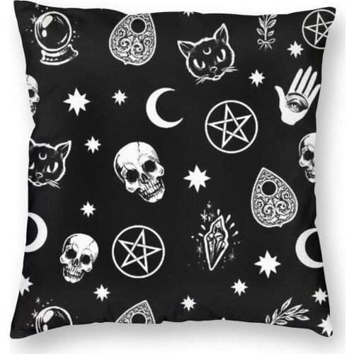 Soft and Cozy Pillow Covers with Hidden Zipper, Skull Cat Moon Gothic Pattern Black Decorative Square Pillowcase Throw Cushion