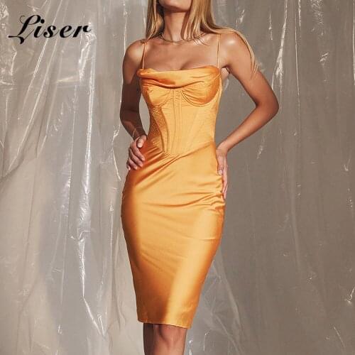 Liser 2021 New Summer Women Dress Spaghetti Strap Satin Corset Midi Dress Elegant Sexy Club Celebrity Party Dresses Vestidos