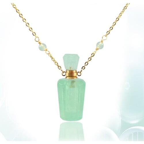 1PC Natural Green Fluorite Stone Perfume Bottle Pendants Essential Oil Bottles Pendants Necklace for Women