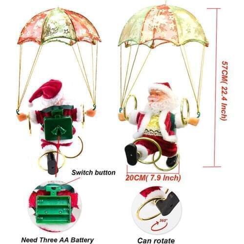 Christmas Gift Santa Claus Figure Fly Parachute Singing Electric Toy gift Xmas Tree Hanging Decor Ornaments 2020 Newest 3
