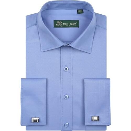 Fashion New French Cuff Dress Shirts Long Sleeve Mens Business Formal Shirt with Cufflinks Tuxedo Wedding Clothing