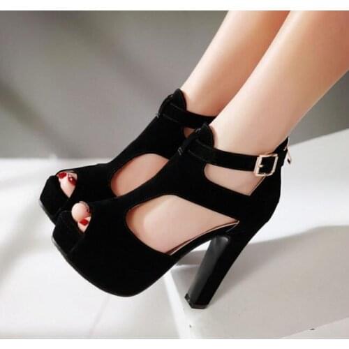 Women Sandals Summer Fashion New Female Fish Head High Heels Thick with Sandals Female Summer Shoes Rome Shoes Buckle High-heele