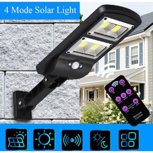 4 Mode Remote Control COB Solar Light PIR Motion Sensor Outdoor Solar IP65 Waterproof Lamp Wall Street Light Garden