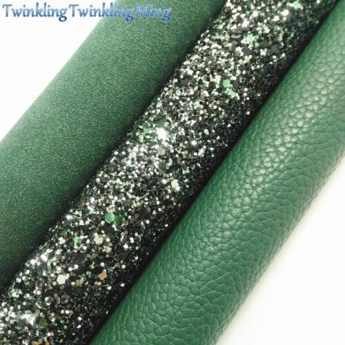 GREEN Glitter Fabirc, Litchi Faux Leather Fabric, Suede Synthetic Leather Fabric Sheets For Bow A4 8"x11"Twinkling Ming XM381