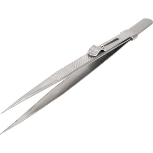 Precision for Jewelry Electronic Components Holding Tightly Stainless Steel 165mm Adjustable Slide Lock Tweezer