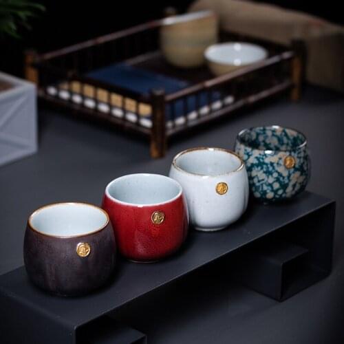 Vintage Traditional Chinese Style Teacup Water Cup Gift Set Best Wishes Love Happiness Pottery With Golded Edge Cuisine Drinkwar