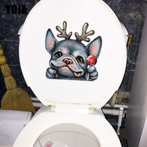 YOJA 22×22.6CM Creative Cartoon Bulldog Childrens Bedroom Wall Stickers Toilet WC Accessories T1-3123
