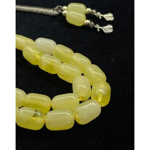 Yellow Color Crimping Amber Rosary Metal Tassels Amber Poland Turkish Handmade Handwork İşçilikli Worship Beads Misbah Masbaha