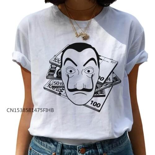 Ladies T-Shirt Money Heist Harajuku TShirt Ladies La Casa De Papel Hip-Hop T-Shirt Printed Paper House T-Shirt Premium Top Women