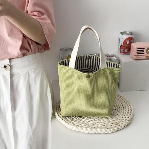 Women Lunch Box Bag Portable Storage Purse Soft Corduroy Chic Ins Colourful Solid Color Walking Travelling