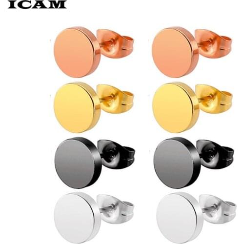 ICAM Cute Stainless Steel Stud Earrings for Women Everyday Jewelry Gift Tiny Round Earrings pendientes mujer mod