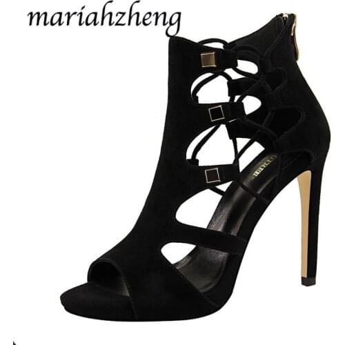 Meriahzheng 10CM Summer Womens Super-heeled Waterproof Platform Suede Womens Shoes Sexy Club Rivet Hollow Womens Sandals DS