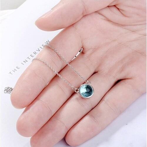 Utimtree 925 Silver Chain Necklaces for Women Simple Blue Stone Pendants Necklace Jewelry Top Quality Statement Necklace Female