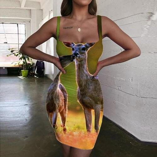 KYKU Brand Deer Dress Women Animal Vestido Sexy Lovely Sundress Landscape Halter Sleeveless Womens Clothing Club New Boho