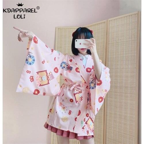 Japanese Kimono Traditional Yukata Cardigan Kawaii Woman Cartoon Printed Anime Haori Harajuku Sunscreen Beach Wear Coat Shirt