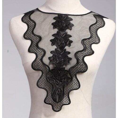 1 PCs Black Embroidery Collar Venise Lace Flowers Neckline Applique Trim, lace fabric sewing supplies