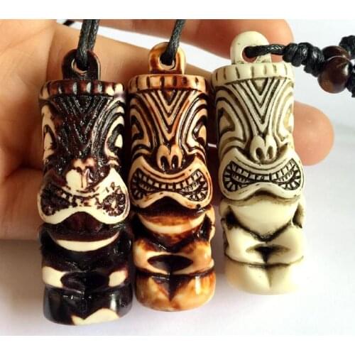 FREE SHIPPING 12 pcs HAND MADE Tribal Imitate Carved Tiki Man Totem Male Punk Necklace