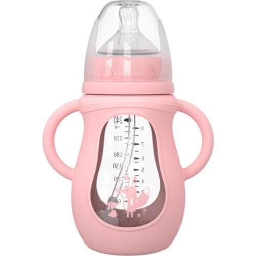 150ml/240ml Baby Glass Bottle Drop-proof Newborn Child Drinking Cup with Straw