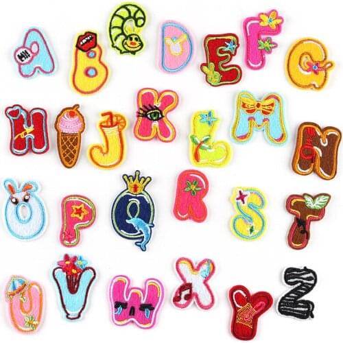 26pcs/lot Cartoon Alphabet Embroidered Stickers Iron On Patches Sewing Applique DIY Crafts Accessories