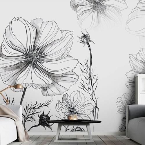 3D Wallpaper Modern Hand Painted Black And White Sketch Flower Photo Wall Mural Living Room Abstract Art Floral 3D Wall Painting