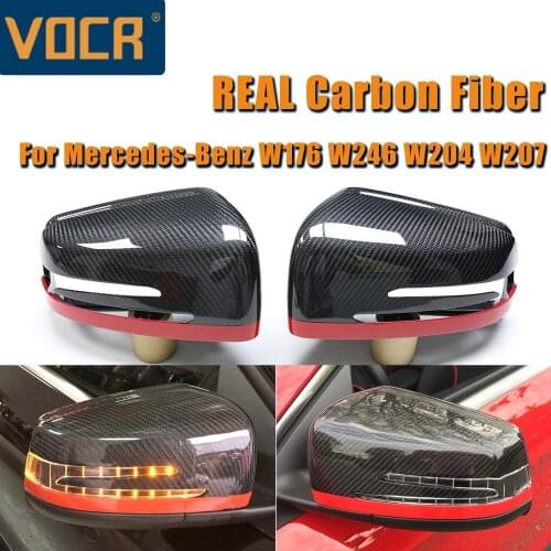 1 Pair Real Carbon Fiber Rearview Mirror Cover For Mercedes-benz C Class W204 C63 AMG W218 W176 W117 X156 W221 CF With Red Line