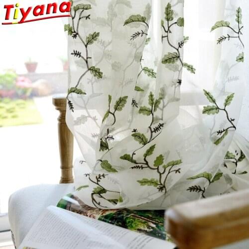 White Transparent Tulle Elegant Leaves Embroidered Curtains for Living Room Rural Style Yarn for Balcony X-HM126#30