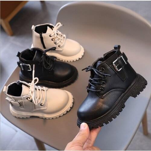 Boys Girls Fashion British Style Martin Boots 2021 Autumn Winter New Kids Mid-tube Boots Student Shoes for Baby Non-slip 21-30