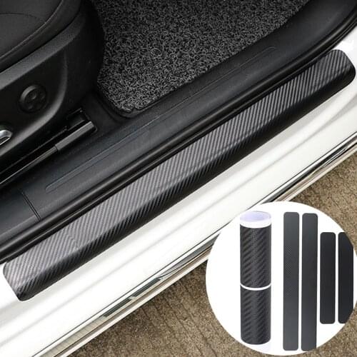 CARLAS 4PCS 55 x5.5cm Car Stickers Universal Sill Scuff Anti Scratch Carbon Fiber Auto Door Sticker Decals Car Accessories