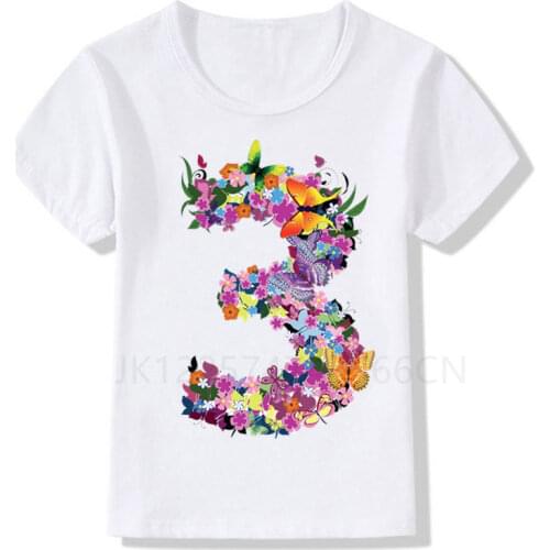 Kids Flower Butterfly 1-9 Birthday Number Print T Shirt Children Birthday Boy T-shirts Boy&Girl Funny Gift Tshirt Present