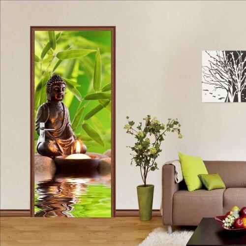Door Sticker Creative PVC Waterproof Renovation Buddha Statue Mural Self Adhesive Print Picture DIY Home Decor Wallpaper Decal
