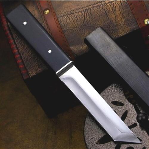 Ebony Japanese samurai D2 steel straight knife, outdoor tactical knife, camping self-defense knife, outdoor rescue knife