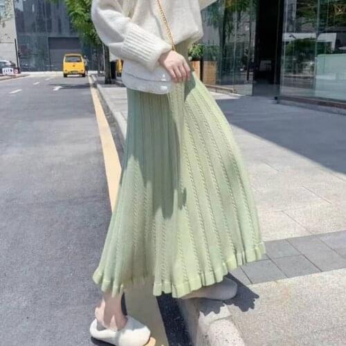 Elegant Knitted Skirt Women Clothing Jupe Femme 2021 Autumn Winter Korean A Line High Waist Long Skirts Female Casual Y693