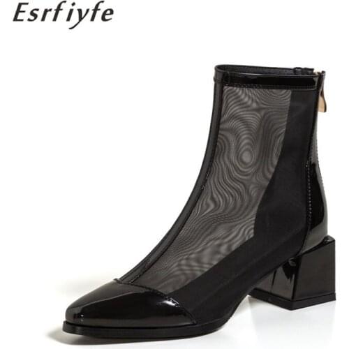 ESRFIYFE 2021 New Fashion Net Boots Women Ladies Summer Ankle Boots Female High Heels Party Shoes Woman Zipper Large Size 15
