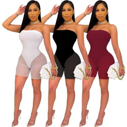 HAOOHU Sexy Mesh Sheer Bodycon Playsuit Summer Clothes for Women Off Shoulder Skinny Overall One Piece Night Club Party Outfits