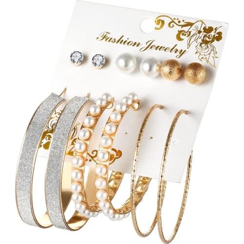 Jouval Big Oversize Pearl Circle Hoop Earrings Set For Women Punk Exaggerated Large Ear Ring Brincos Fashion Jewelry