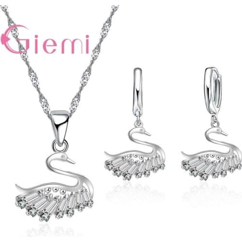 Hot sale Classical Pretty Bird Shape 925 Sterling Silver Necklace Dangle Earrings Jewelry Set