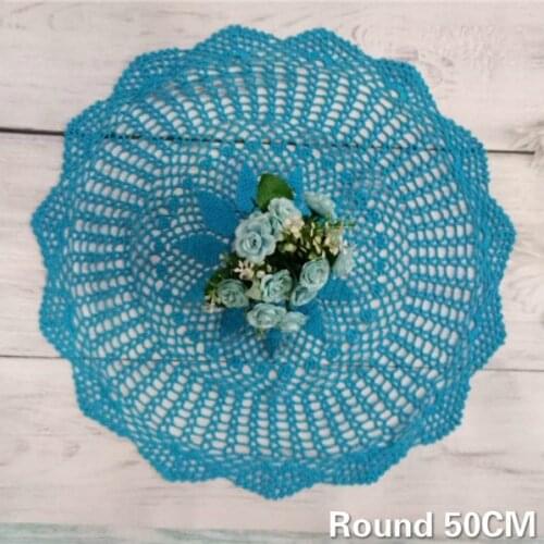 Round 50CM Modern Floral Crochet Christmas Tablecloth Lace Table Cover Cloth Cotton Fabric Wedding Kitchen Home Furnishing