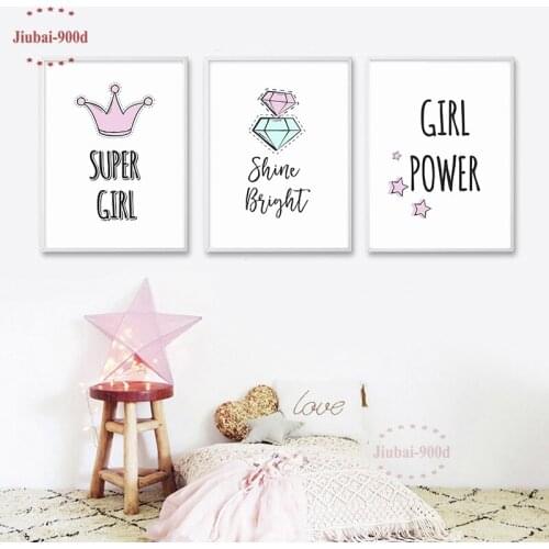 Cute Nursery Decorative Pink Crown Posters and Prints Cartoon Kids Decoration Canvas Painting wall picture for Girls Room Nur13