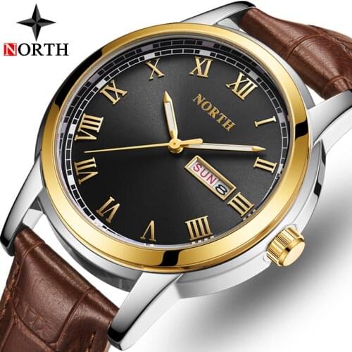 Fashion Business Watch NORTH Luxury Brand Men Watches Casual Leather Stap Watches Waterproof Military Sport Quartz Watches Male