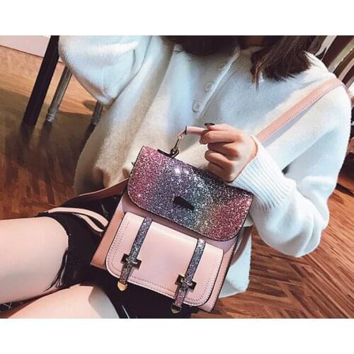 Fashion New backpack High quality PU leather Women bag Sweet girl mini shoulder bag Cute Sequins Girls backpack