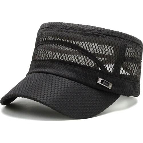Men Summer Outdoor Sport Cycling Sunscreen SunShade Baseball Hat Adjustable Breathable Mesh Fishing Flat Top Military Cap R27