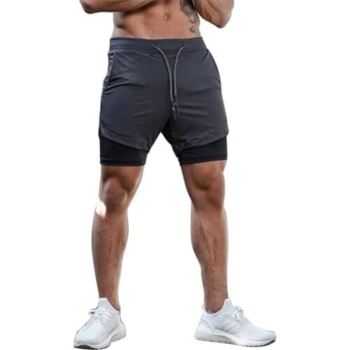 Men Gym Athletic Shorts, Elastic Waistband Pants with Pocket Double Layer Sweat Absorption Running Training Summer Sport Pants