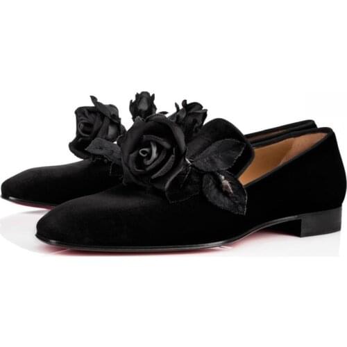 New Suede Black Handmade Flower Shoes Fashion Rose Men Shoes High Quality Party And Wedding Dress Loafers Man Slip On Dress Shoe