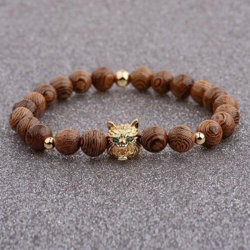 DOUVEI New Design Charm Men Wood Bracelets With Micro Zircon Gold Leopard Beads Trendy Women Bracelet Homme ABJ016