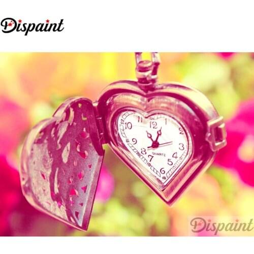 Dispaint Full Square/Round Drill 5D DIY Diamond Painting "Heart-shaped watch" 3D Embroidery Cross Stitch Home Decor Gift A10956